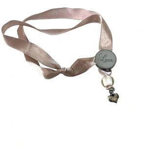 Vintage‎ Pewter Love Pendant and Heart On Satin Ribbon